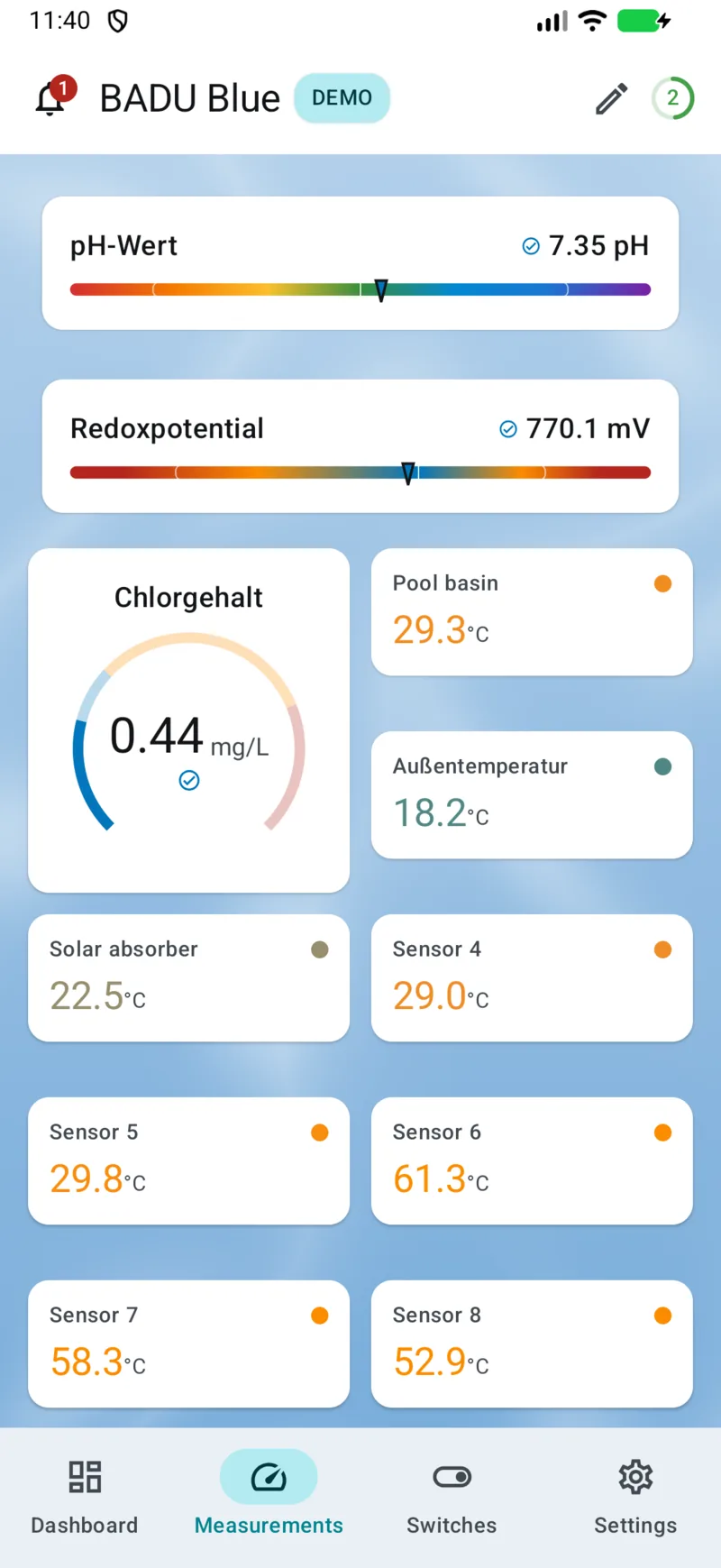 PoolPilot – Messungen (BADU Blue) auf Android