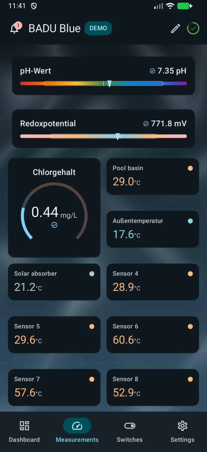 PoolPilot – Messungen (BADU Blue) auf Android
