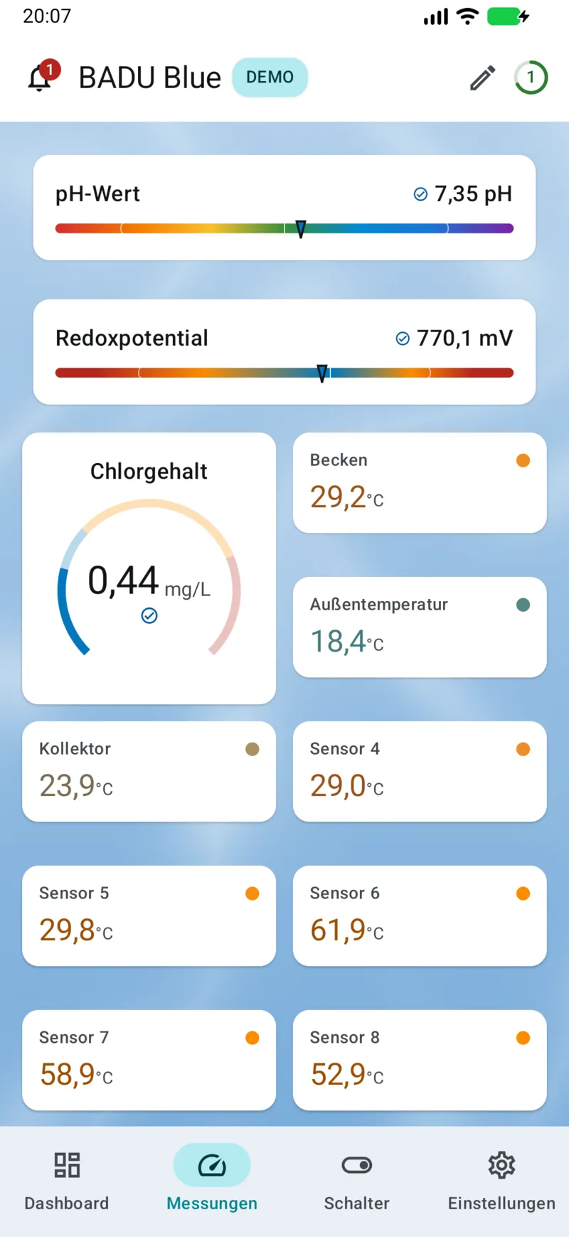 PoolPilot – Messungen (BADU Blue) auf Android