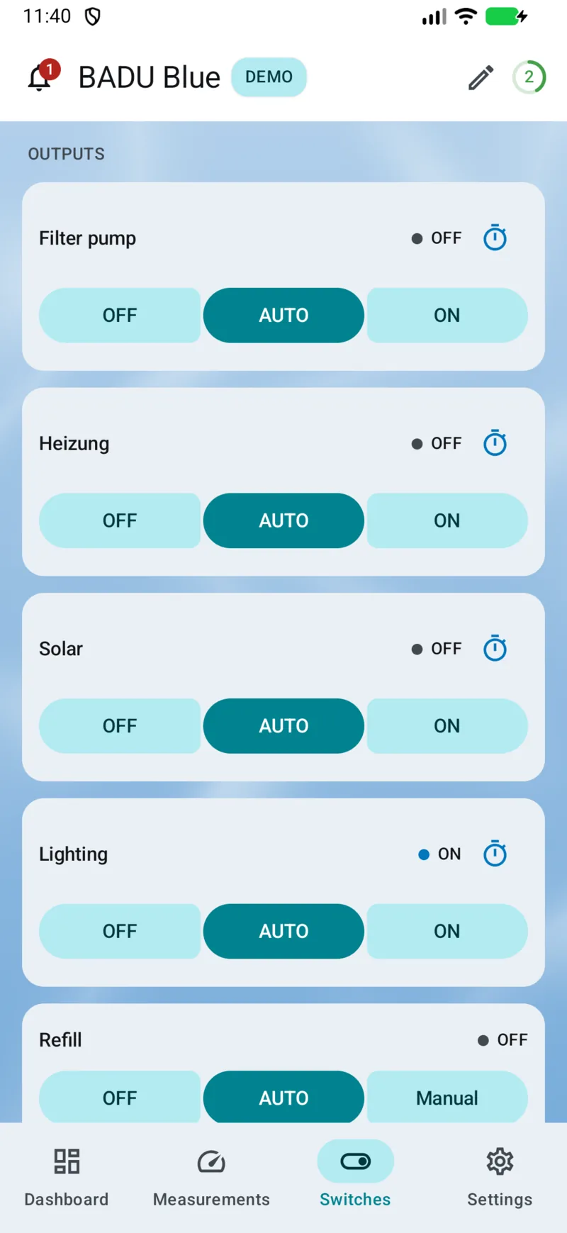 PoolPilot – Schaltausgänge (BADU Blue) auf Android