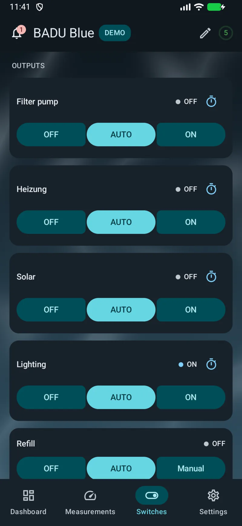 PoolPilot – Schaltausgänge (BADU Blue) auf Android