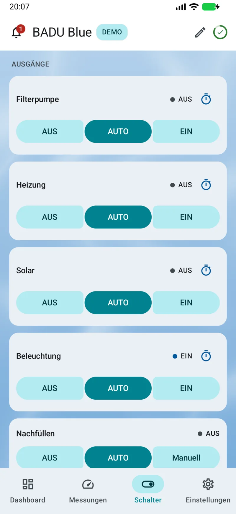 PoolPilot – Schalter (BADU Blue) auf Android