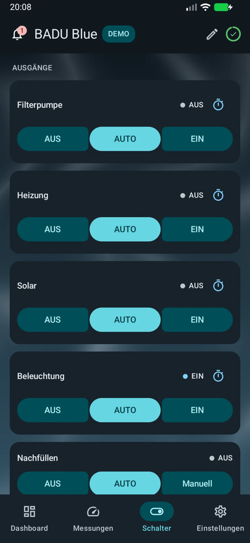 PoolPilot – Schalter (BADU Blue) auf Android