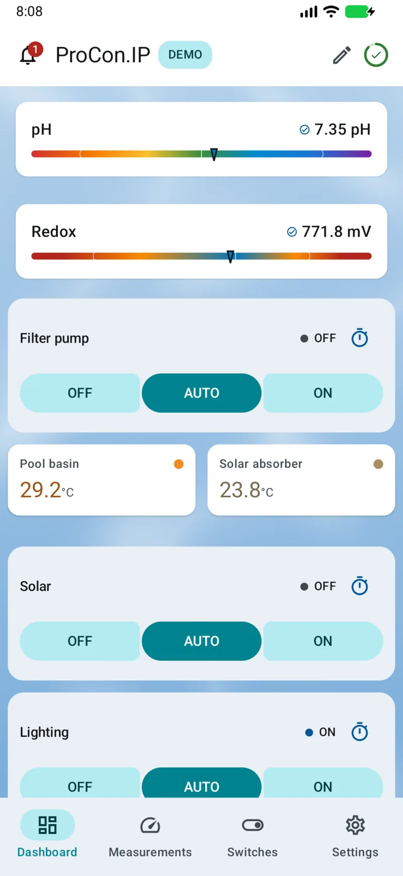 PoolPilot — Dashboard (ProCon.IP) on Android