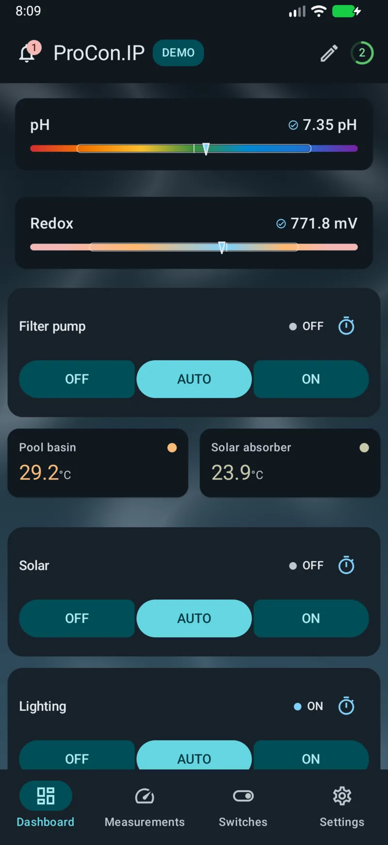 PoolPilot — Dashboard (ProCon.IP) on Android