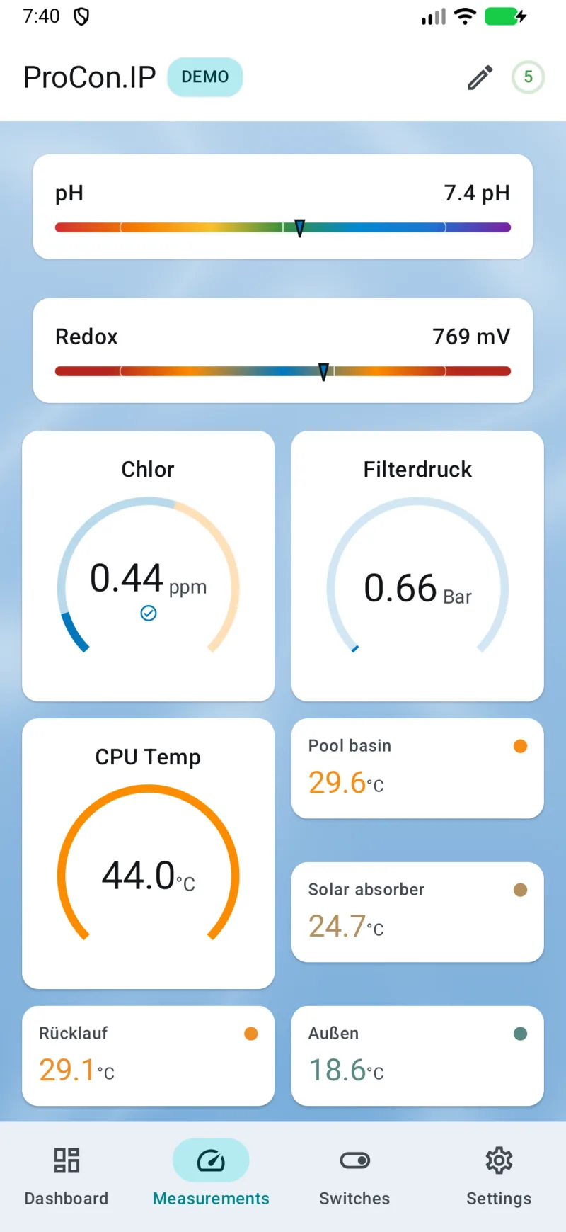 PoolPilot — Measurements (ProCon.IP) on Android
