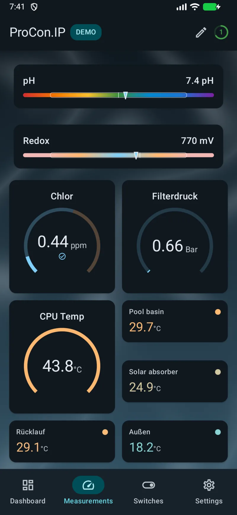 PoolPilot — Measurements (ProCon.IP) on Android