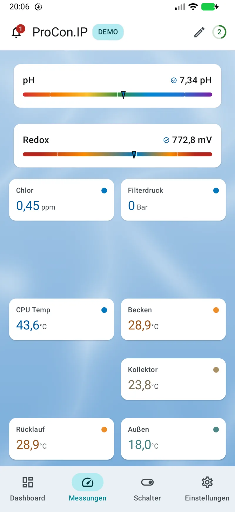 PoolPilot – Messungen (ProCon.IP) auf Android