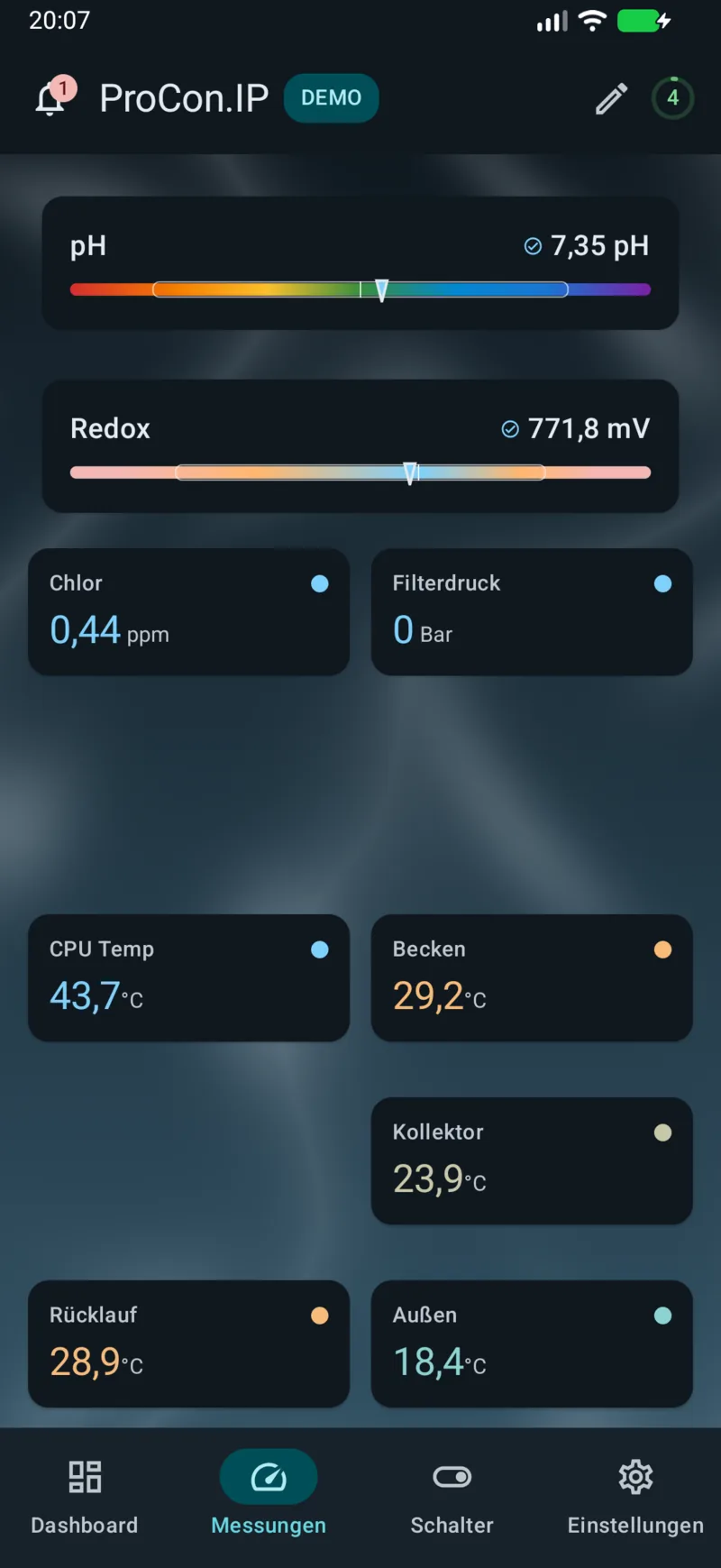 PoolPilot – Messungen (ProCon.IP) auf Android