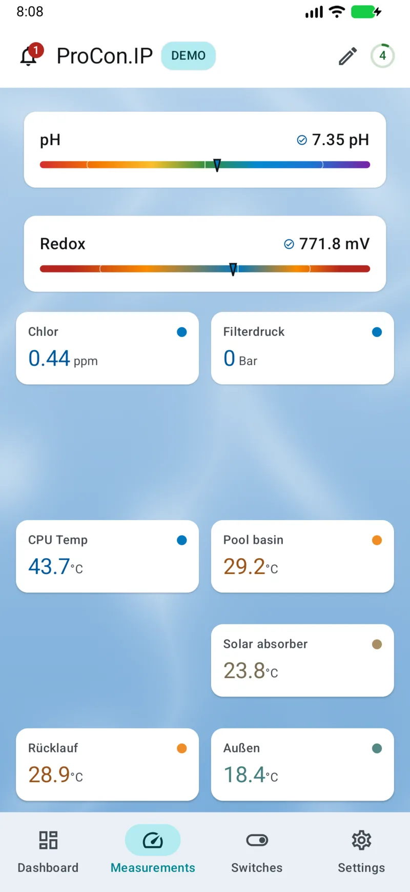 PoolPilot — Measurements (ProCon.IP) on Android