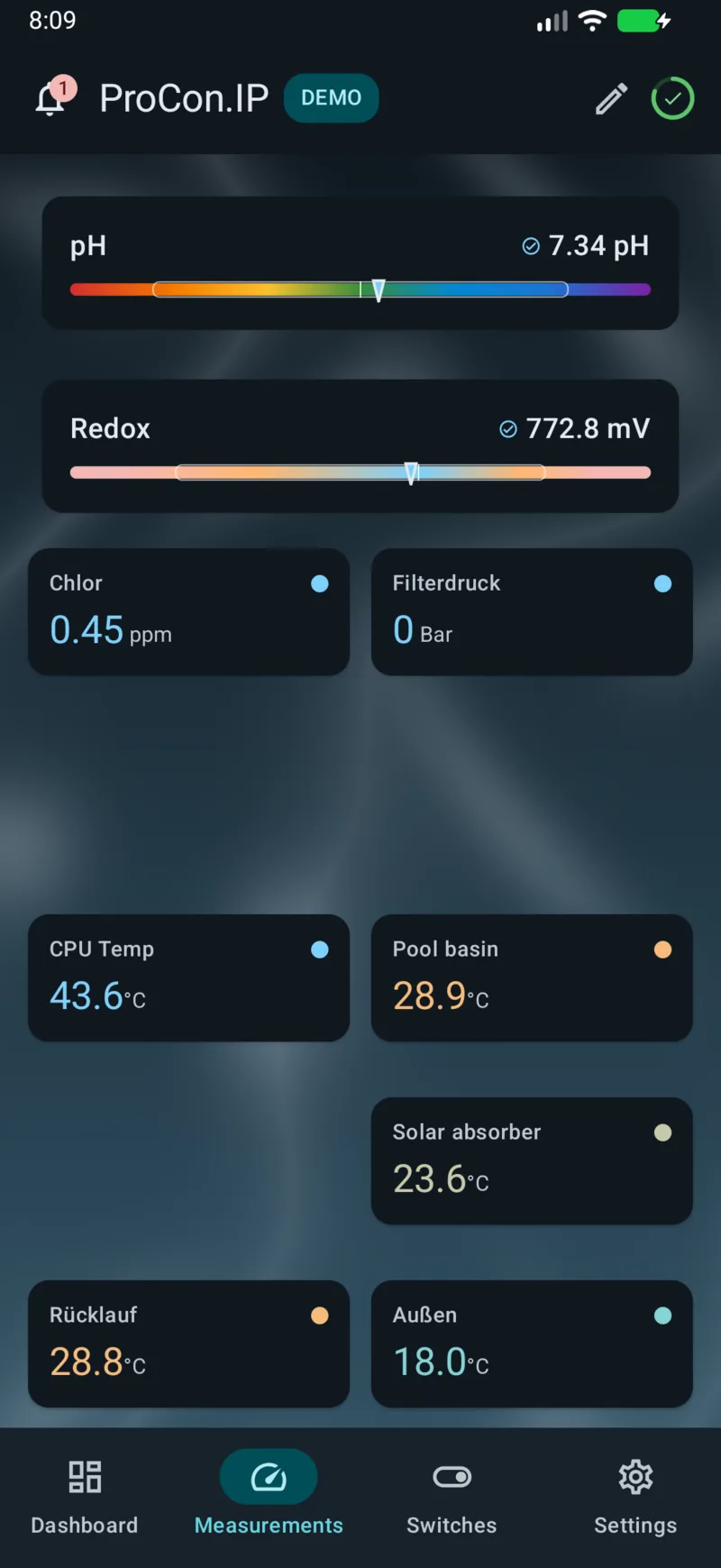 PoolPilot — Measurements (ProCon.IP) on Android