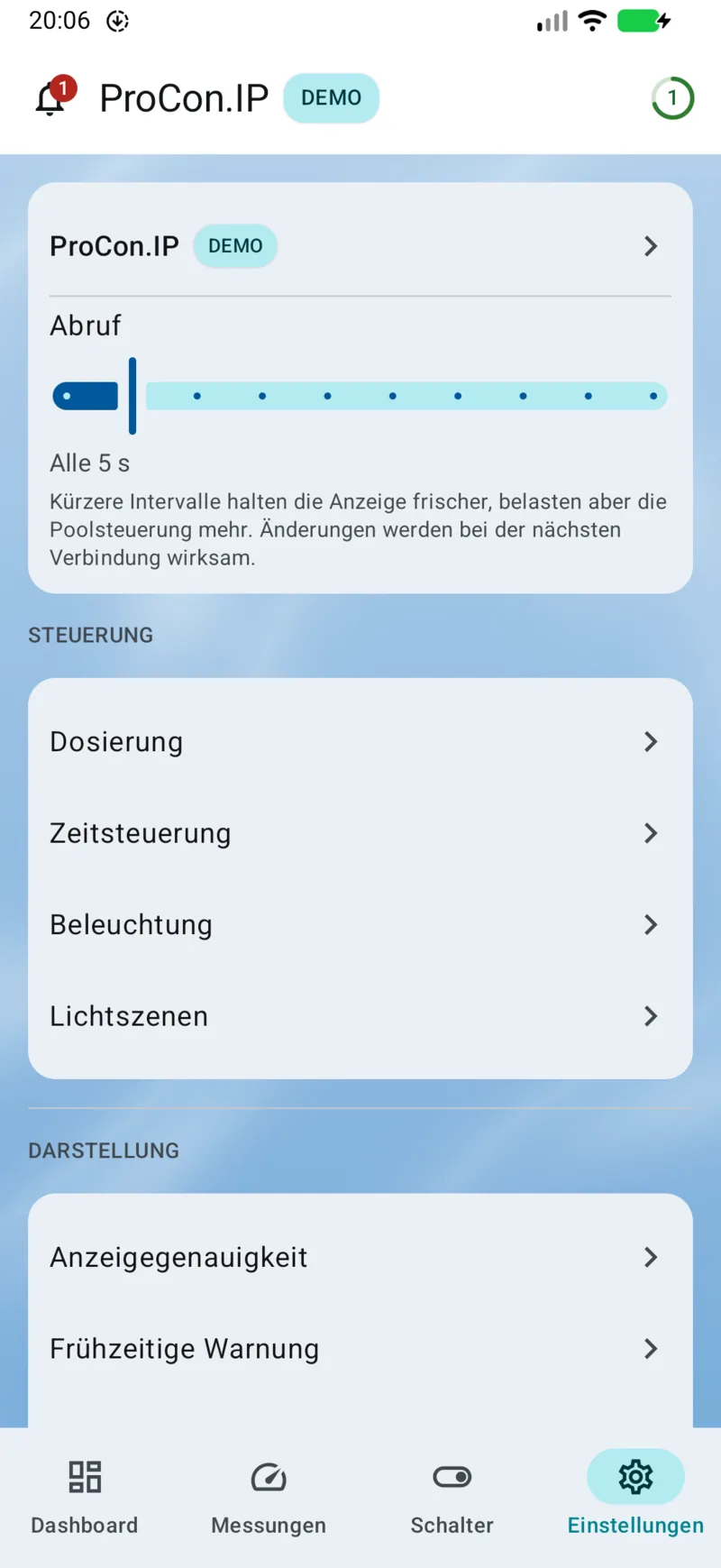 PoolPilot – Einstellungen (ProCon.IP) auf Android