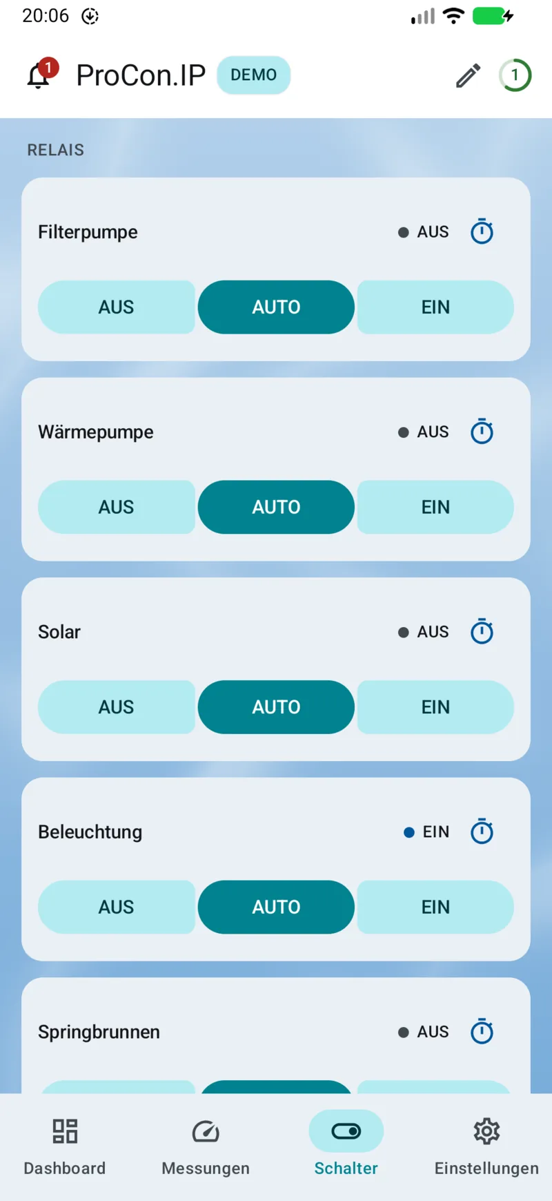 PoolPilot – Schalter (ProCon.IP) auf Android