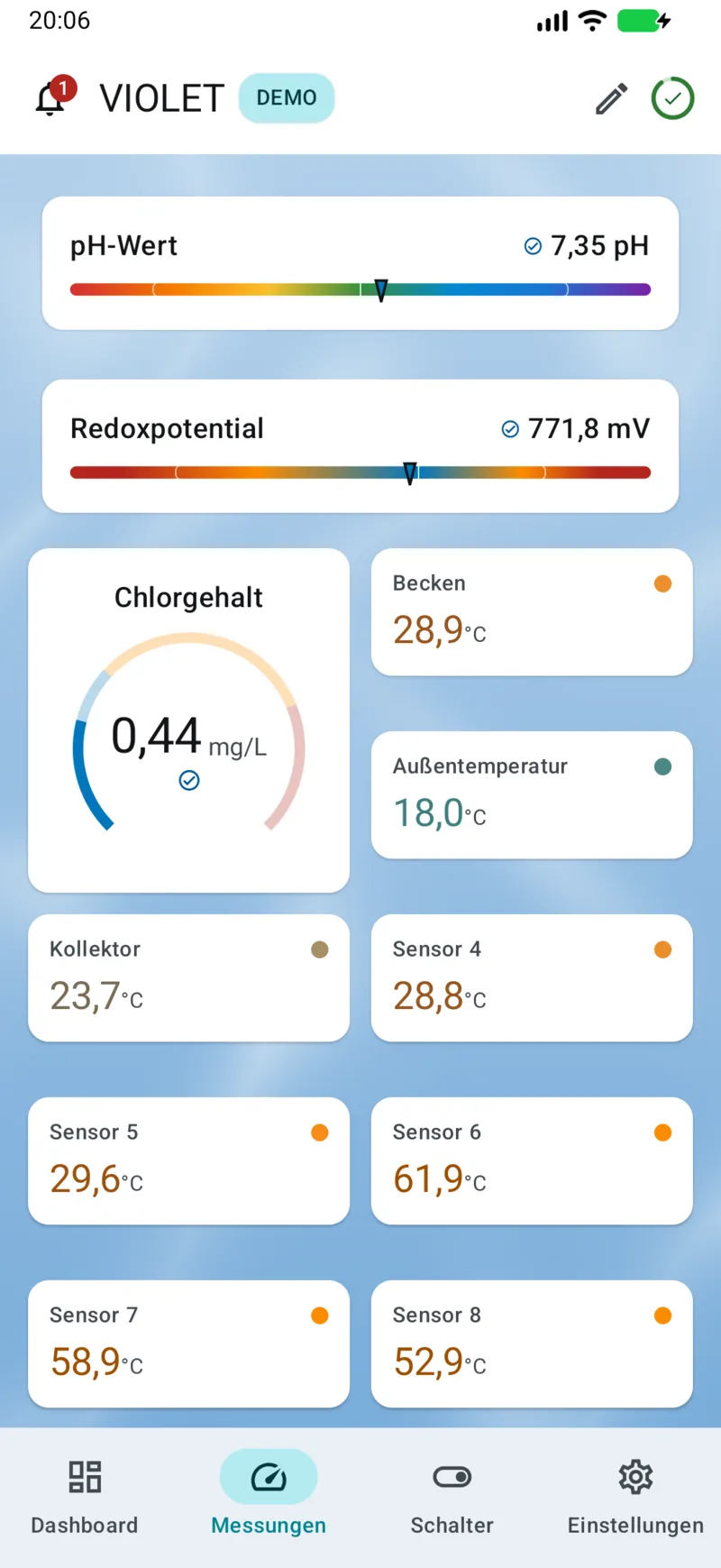 PoolPilot – Messungen (VIOLET) auf Android