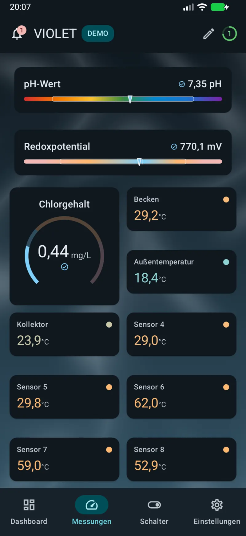 PoolPilot – Messungen (VIOLET) auf Android