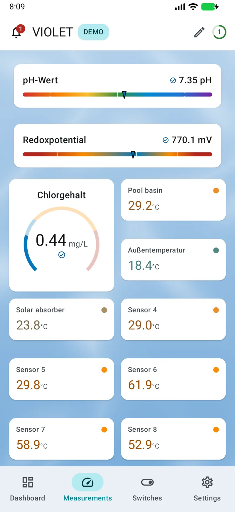 PoolPilot — Measurements (VIOLET) on Android