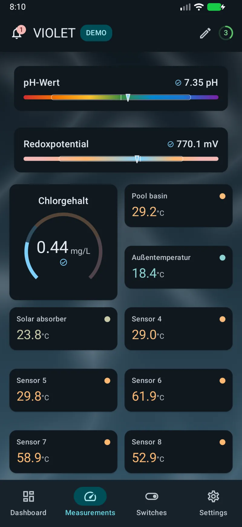 PoolPilot — Measurements (VIOLET) on Android