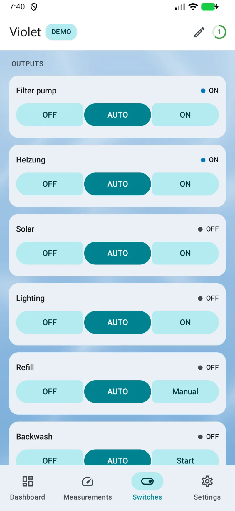 PoolPilot — Switches (VIOLET) on Android