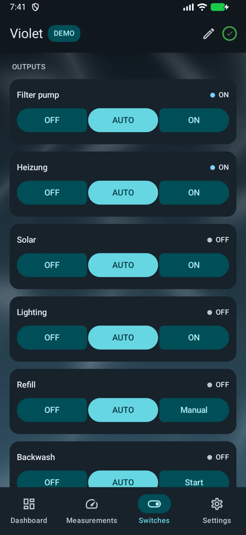 PoolPilot — Switches (VIOLET) on Android