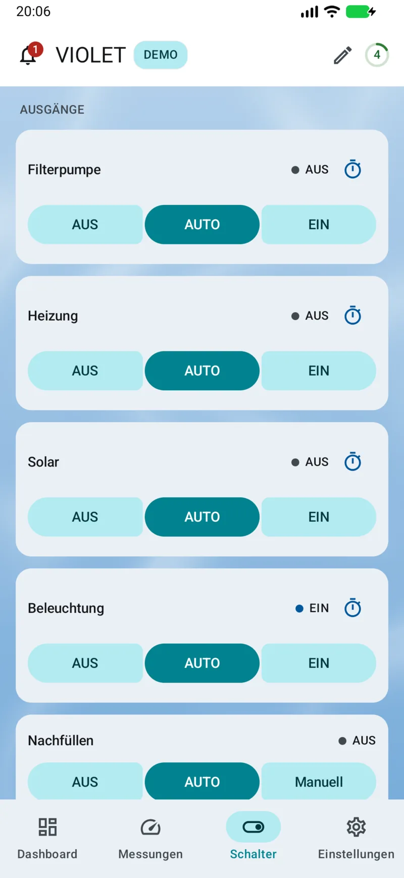 PoolPilot – Schalter (VIOLET) auf Android