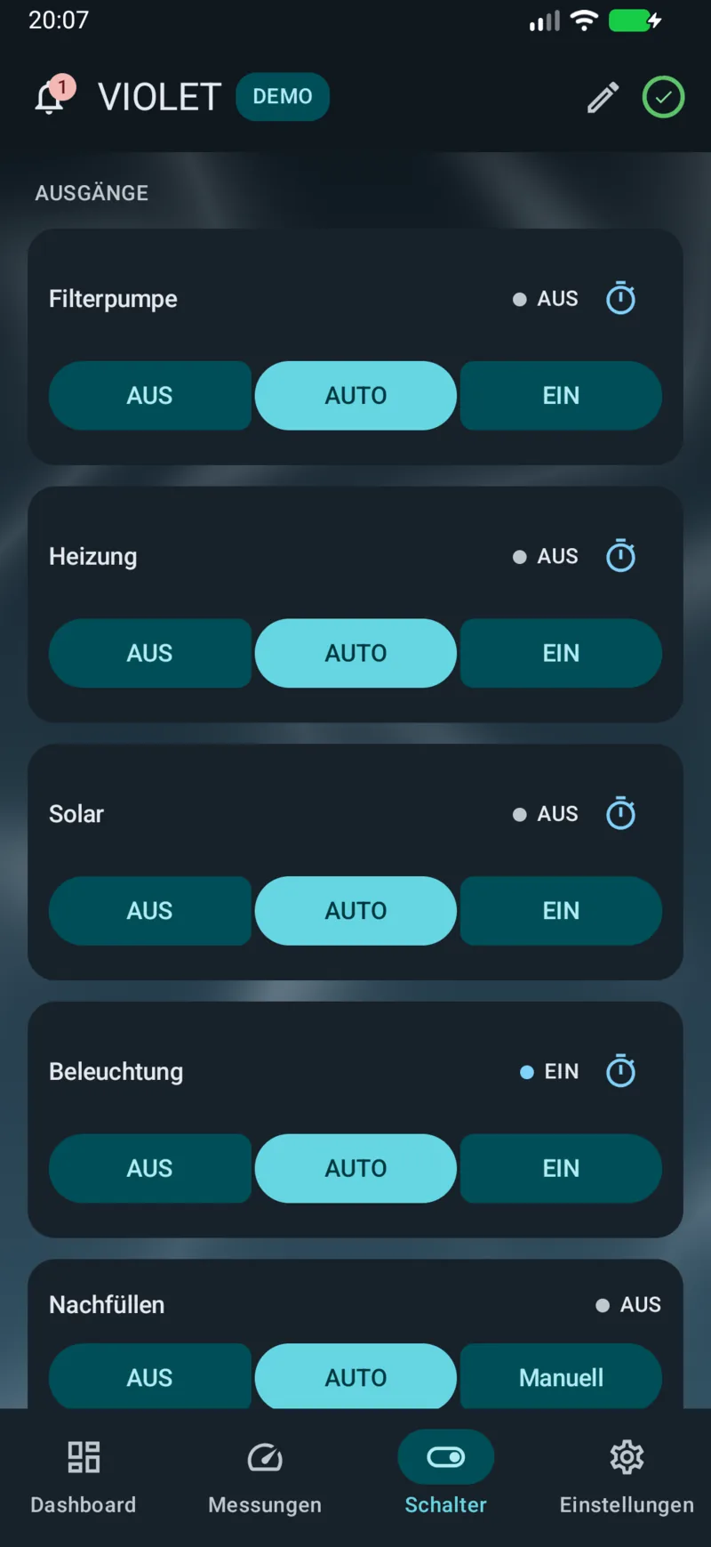 PoolPilot – Schalter (VIOLET) auf Android