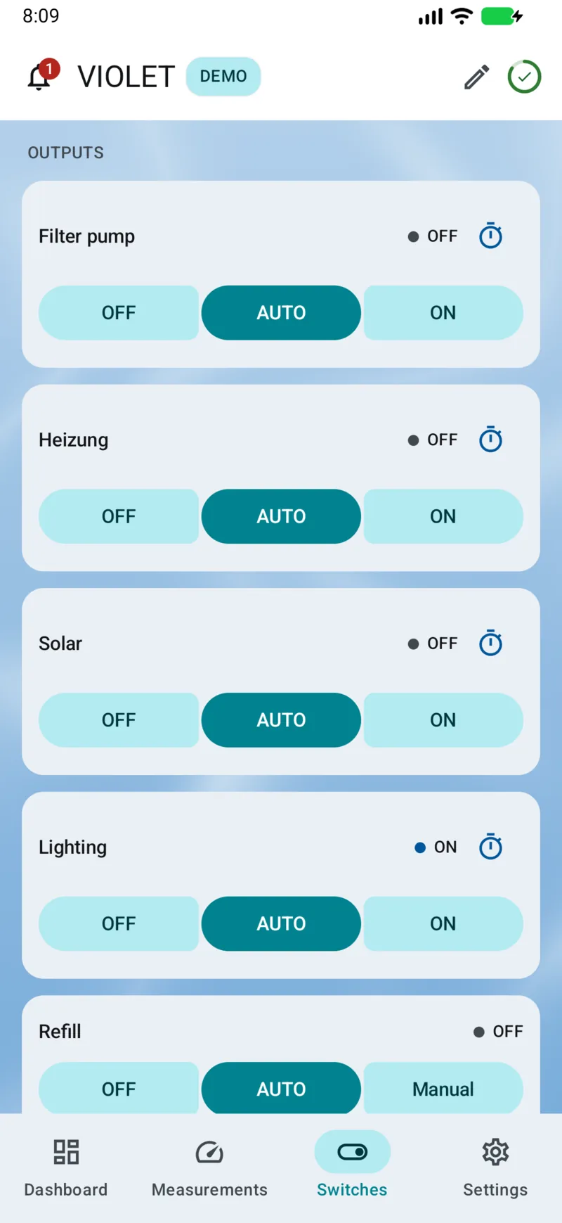 PoolPilot — Switches (VIOLET) on Android