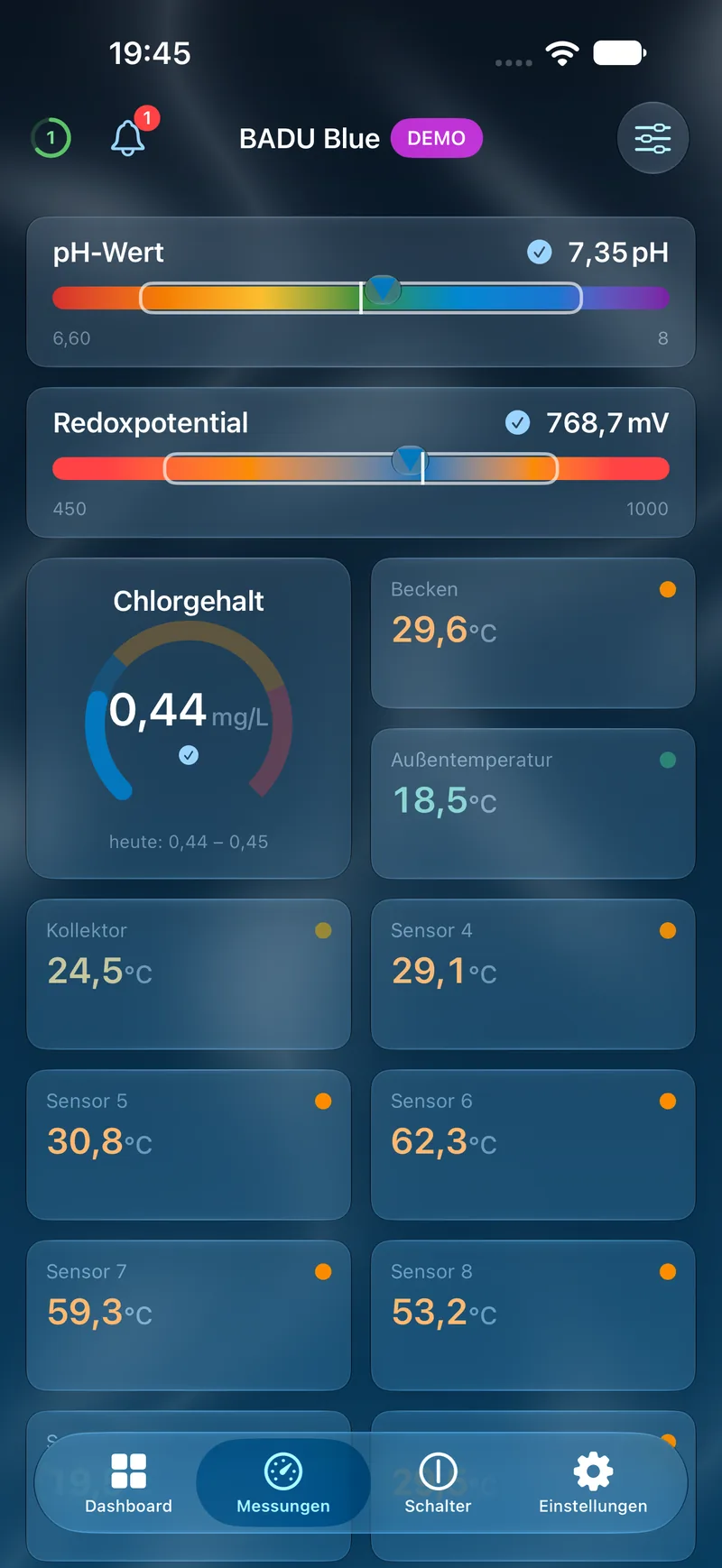 PoolPilot – Messungen (BADU Blue) auf iOS