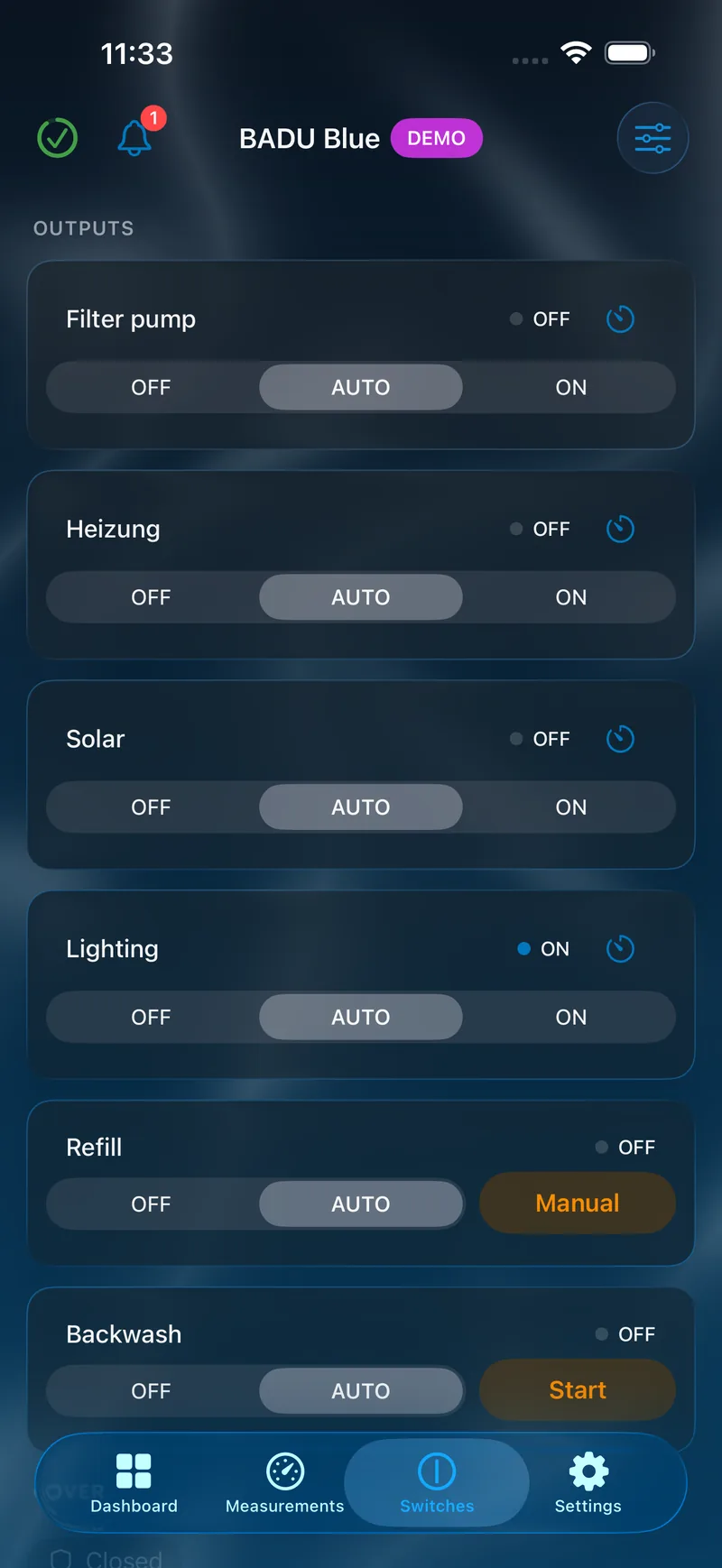 PoolPilot – Schaltausgänge (BADU Blue) auf iOS