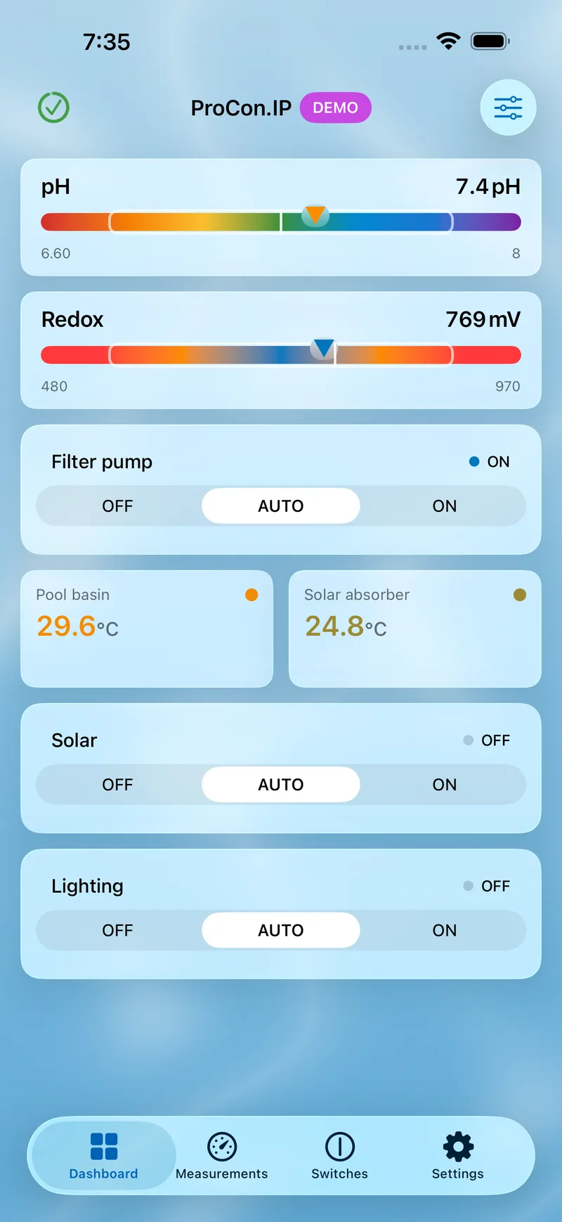 PoolPilot — Dashboard (ProCon.IP) on iOS