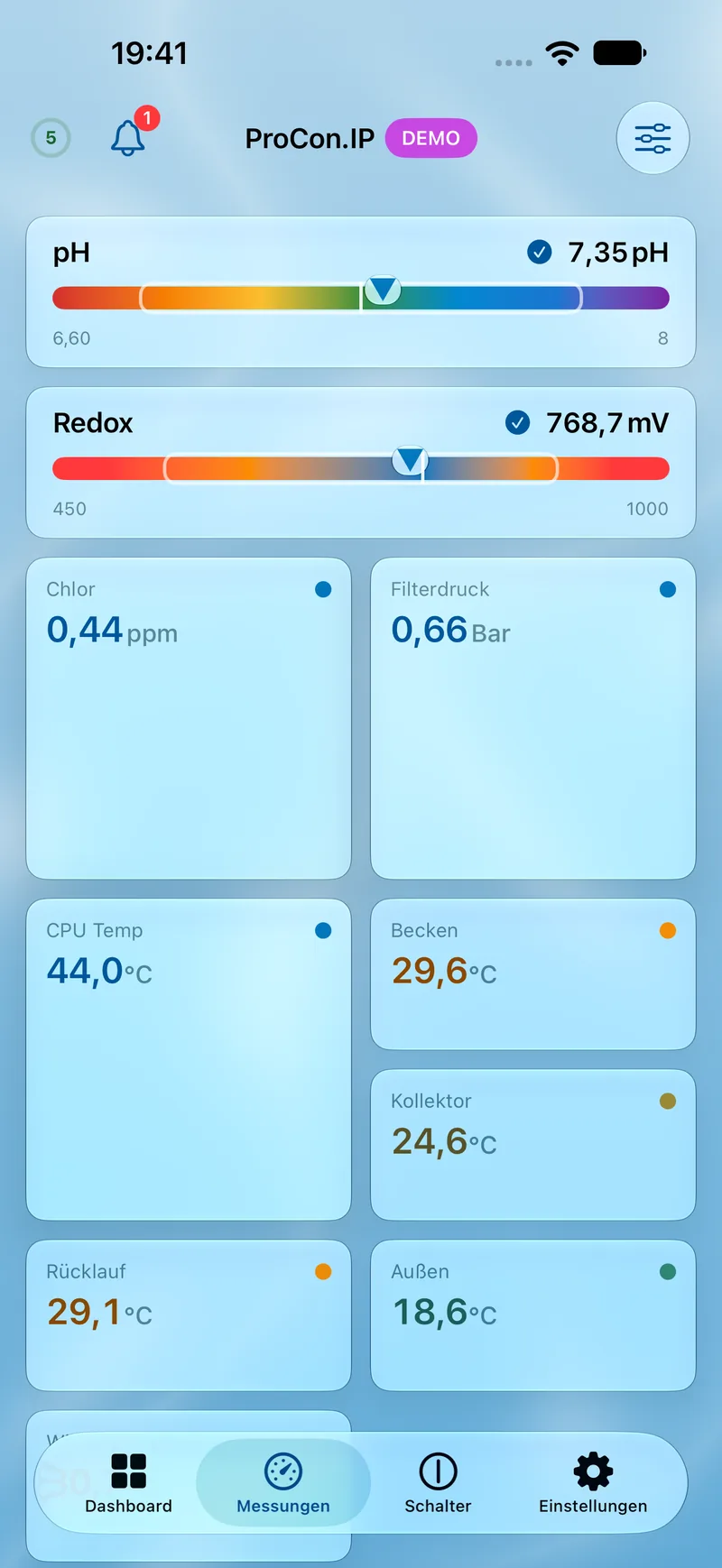 PoolPilot – Messungen (ProCon.IP) auf iOS