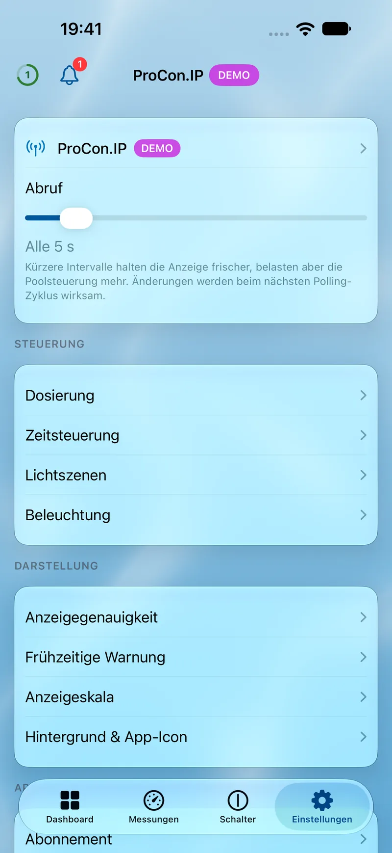 PoolPilot – Einstellungen (ProCon.IP) auf iOS
