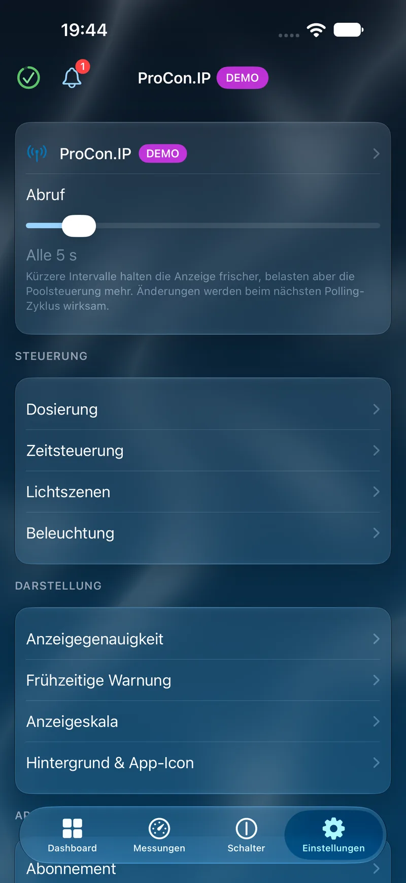 PoolPilot – Einstellungen (ProCon.IP) auf iOS