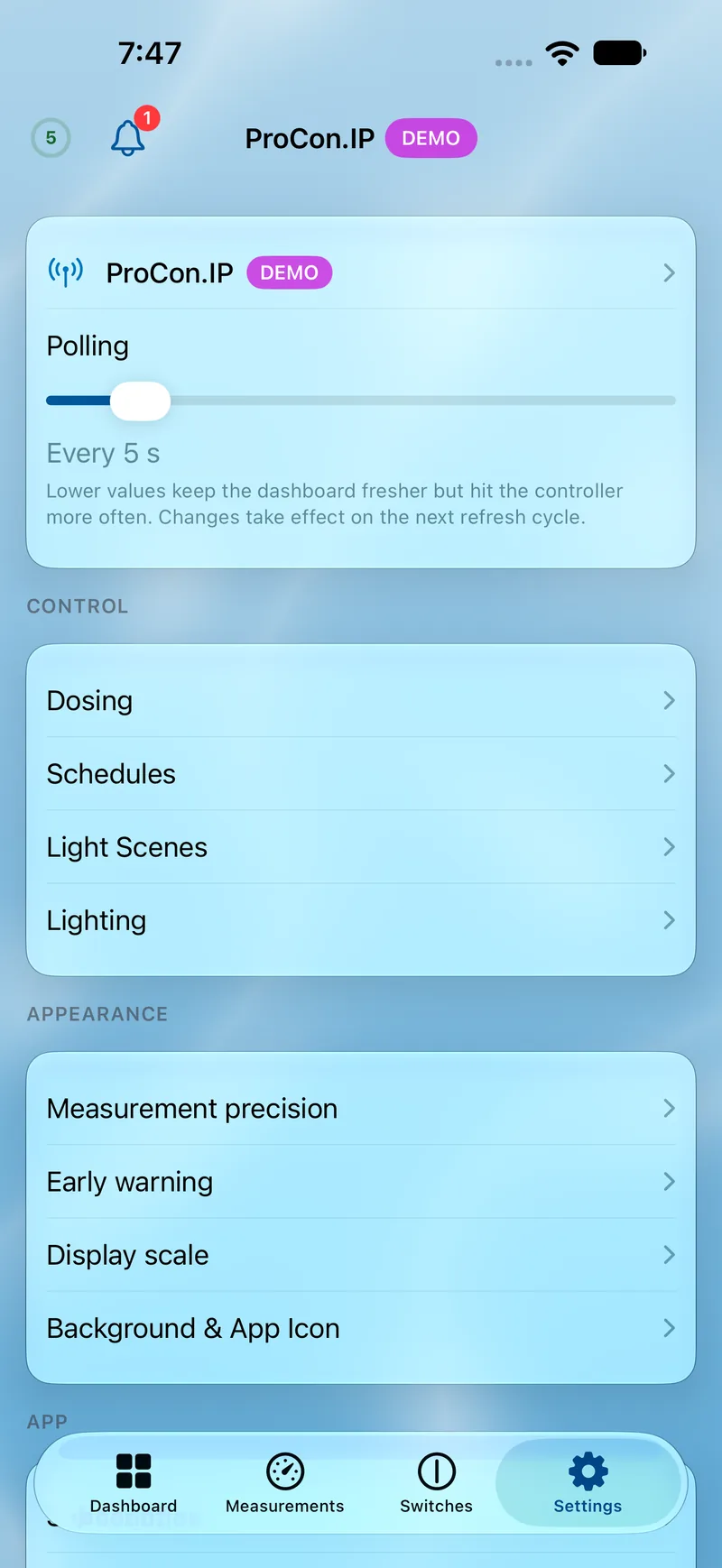 PoolPilot — Settings (ProCon.IP) on iOS
