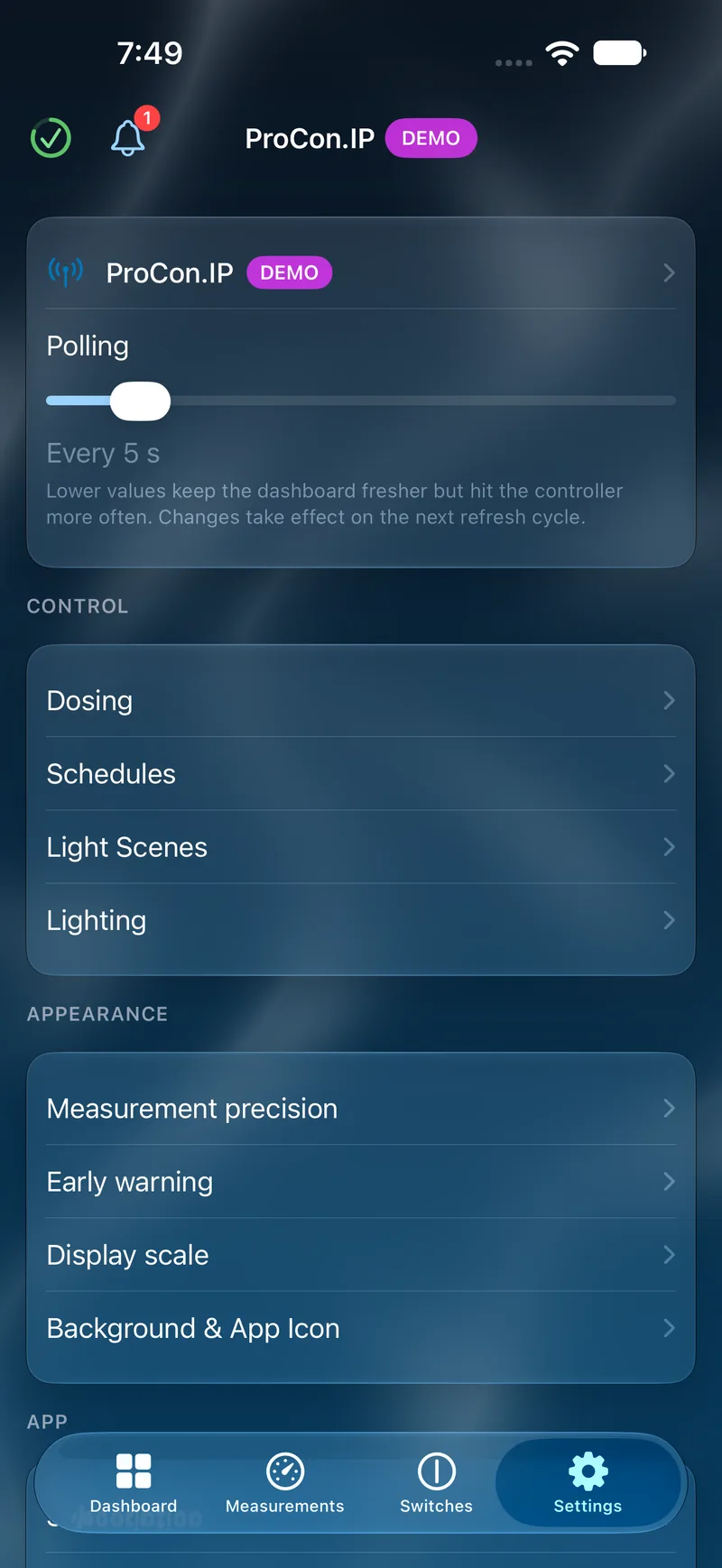 PoolPilot — Settings (ProCon.IP) on iOS