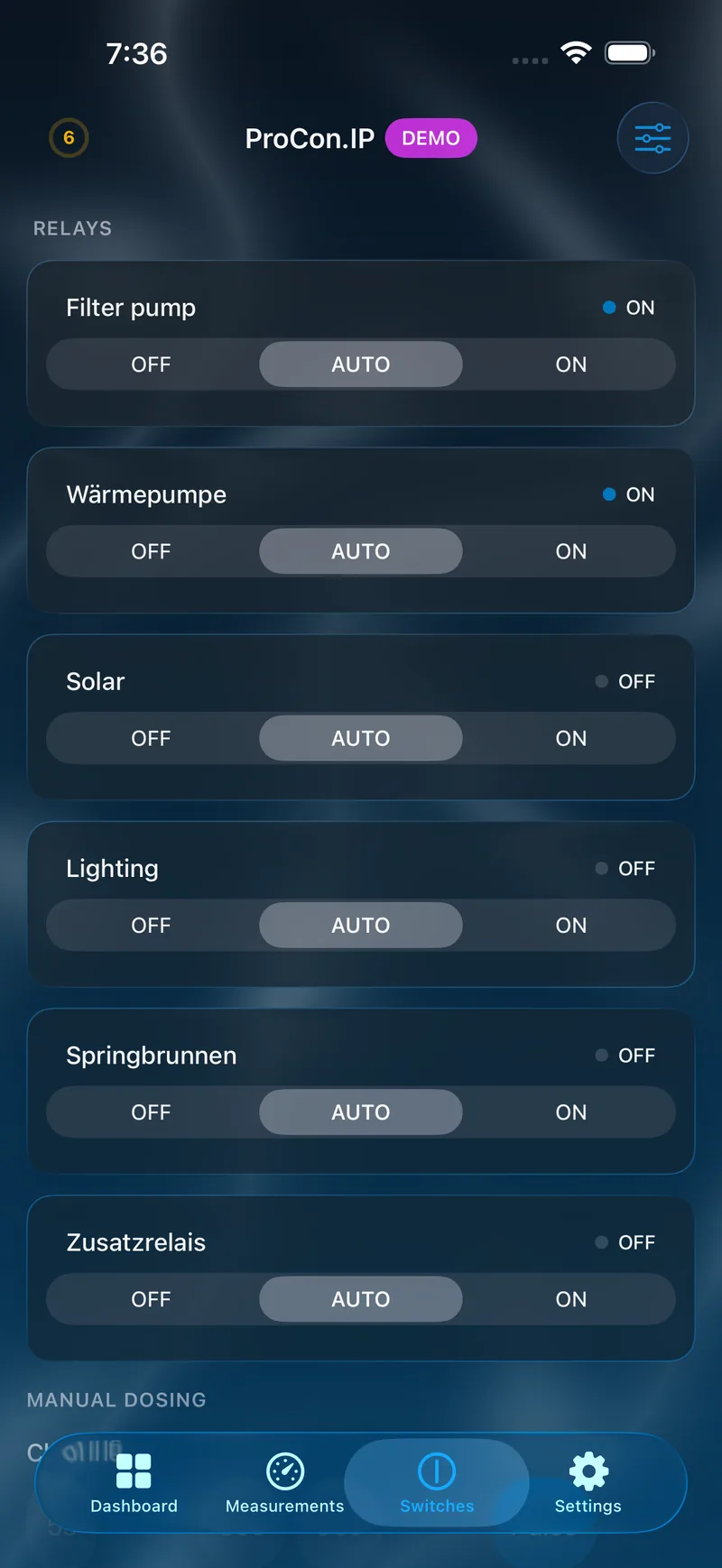 PoolPilot — Switches (ProCon.IP) on iOS