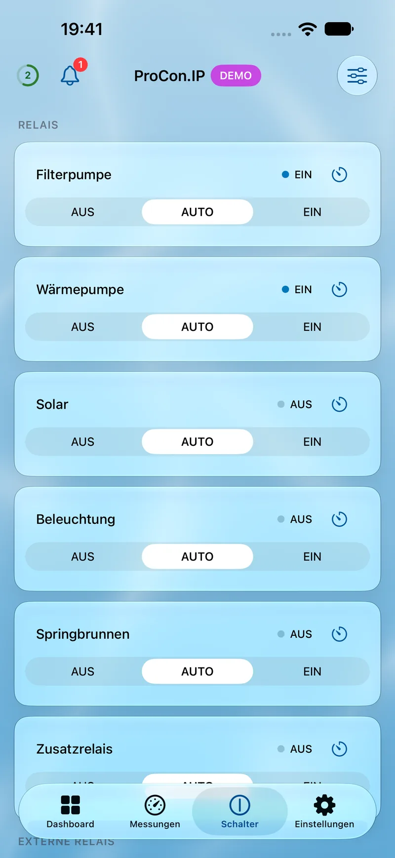 PoolPilot – Schalter (ProCon.IP) auf iOS