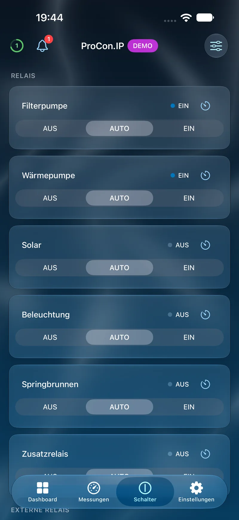 PoolPilot – Schalter (ProCon.IP) auf iOS