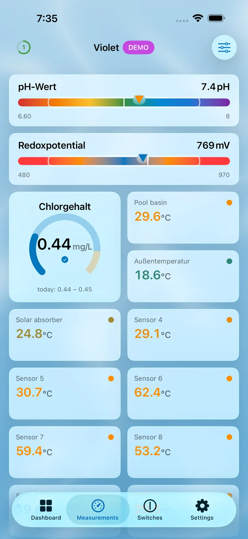 PoolPilot — Measurements (VIOLET) on iOS