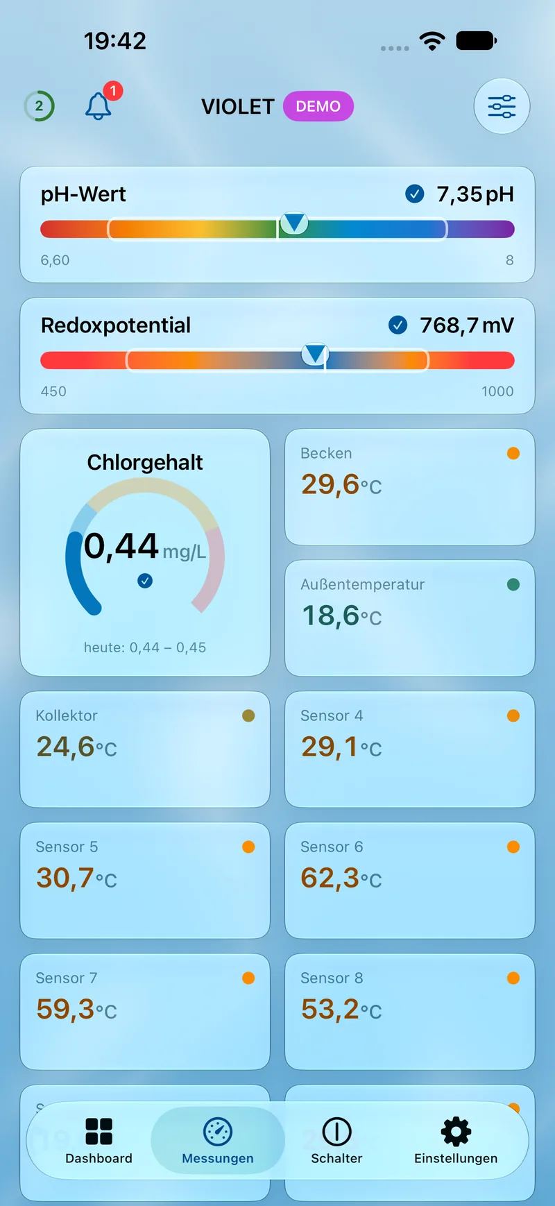 PoolPilot – Messungen (VIOLET) auf iOS