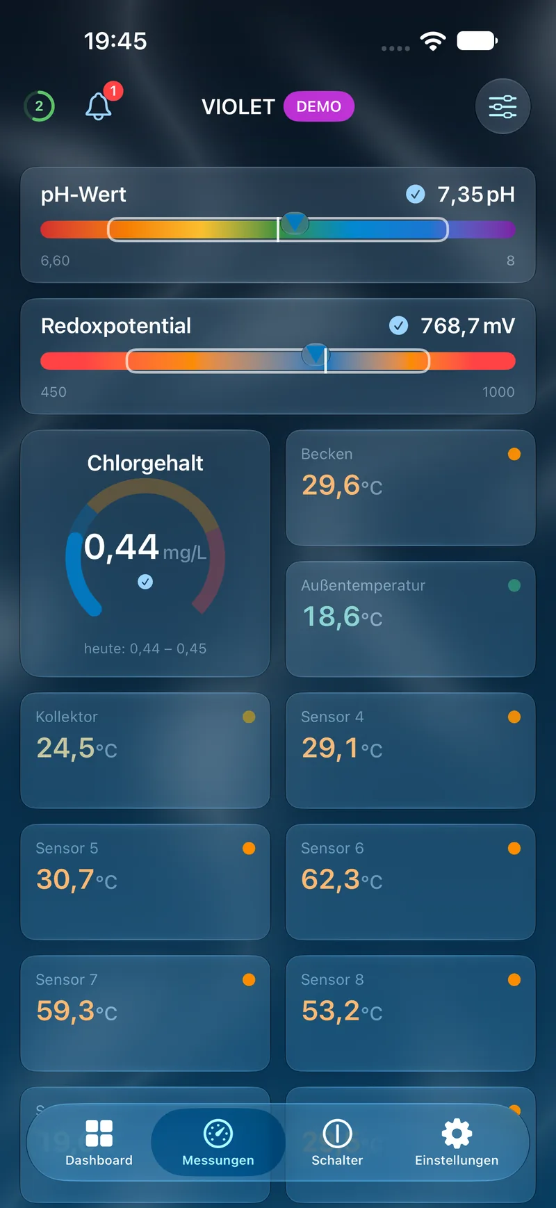 PoolPilot – Messungen (VIOLET) auf iOS