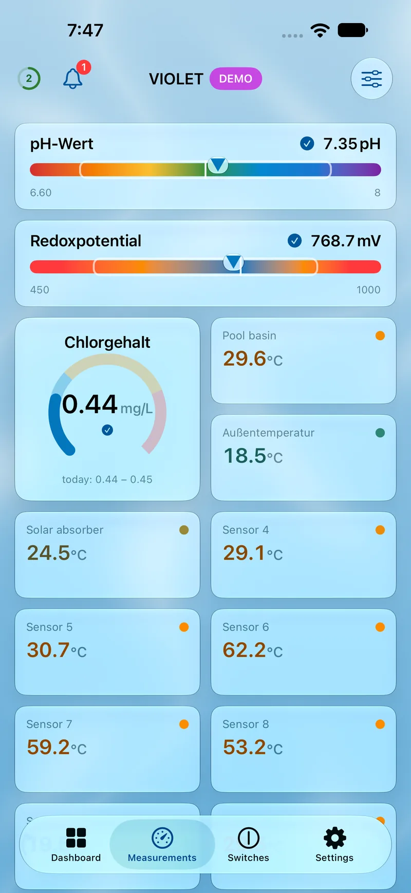 PoolPilot — Measurements (VIOLET) on iOS