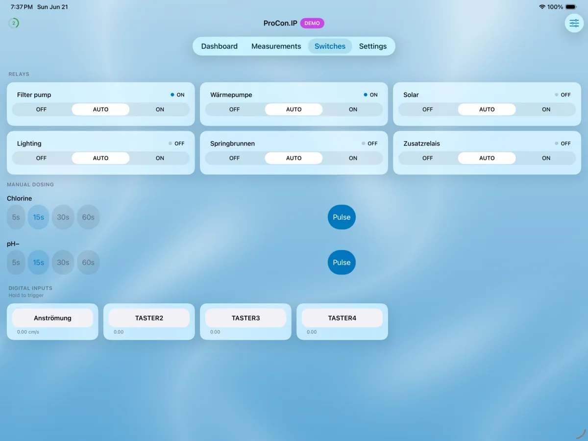 PoolPilot — Switches (ProCon.IP) on iPad