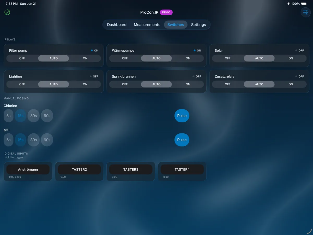 PoolPilot — Switches (ProCon.IP) on iPad