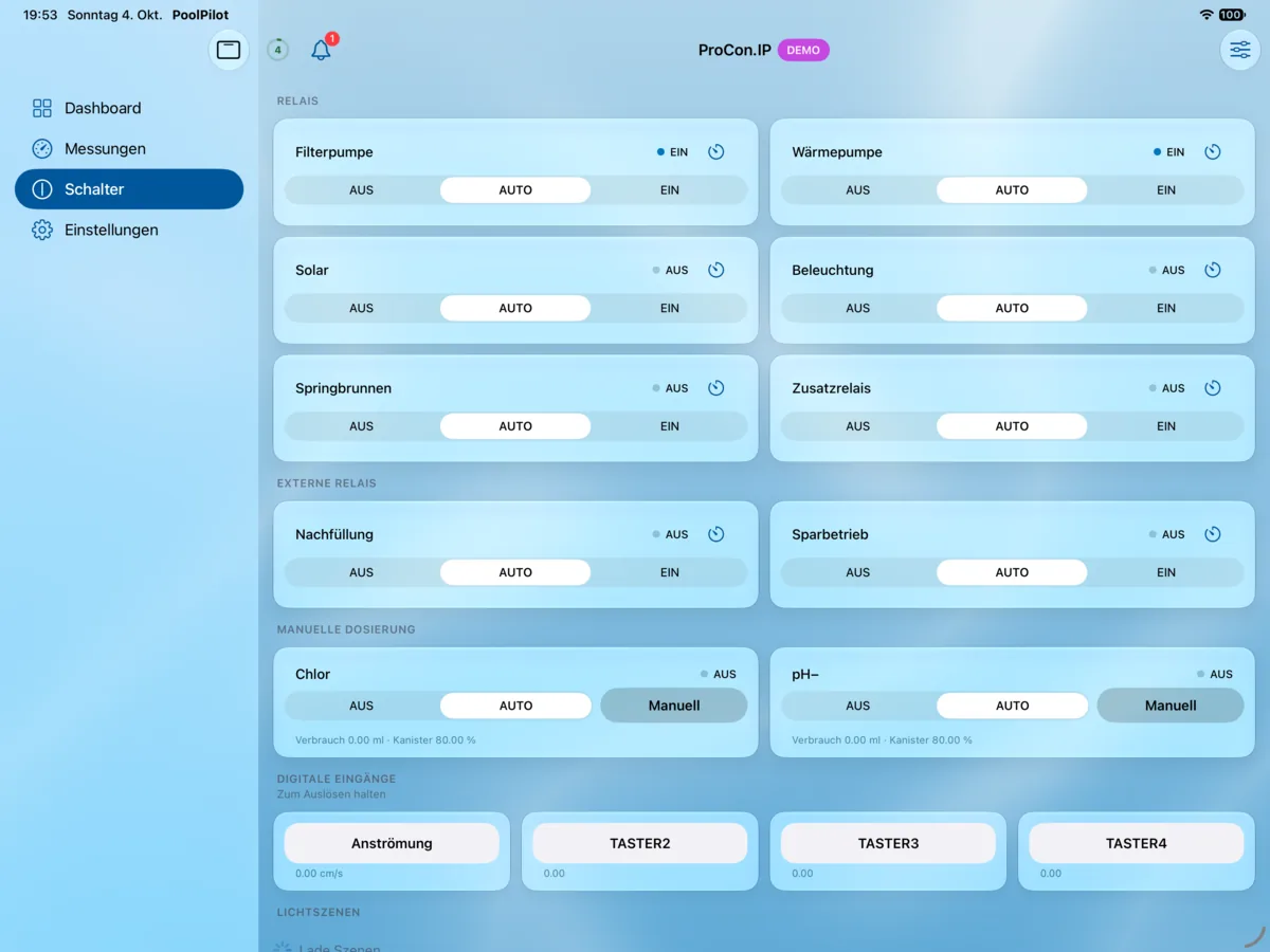PoolPilot – Schalter (ProCon.IP) auf iPad