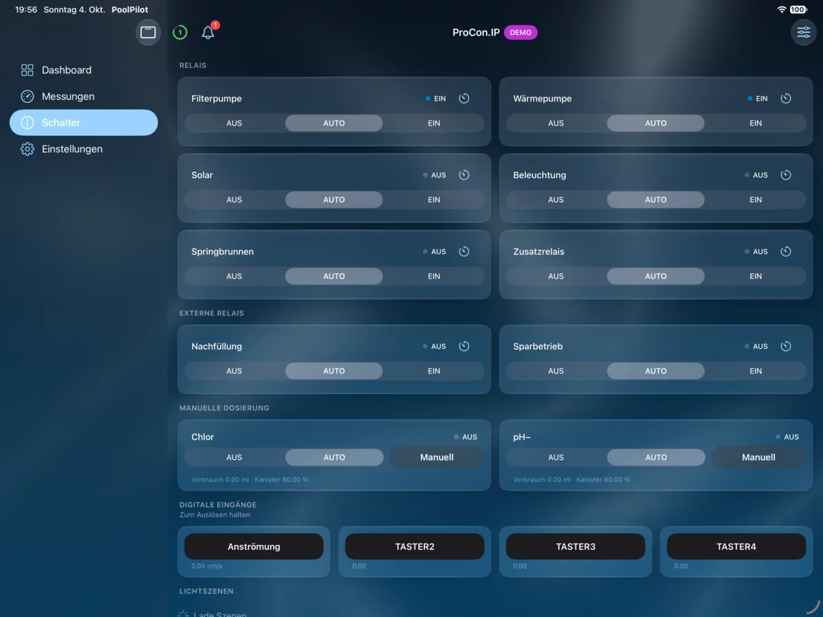 PoolPilot – Schalter (ProCon.IP) auf iPad