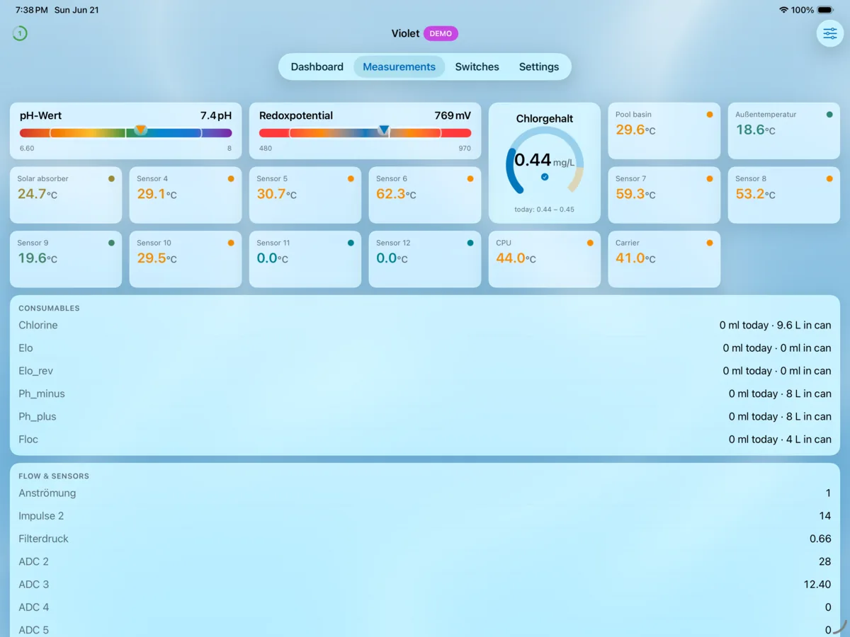 PoolPilot — Measurements (VIOLET) on iPad